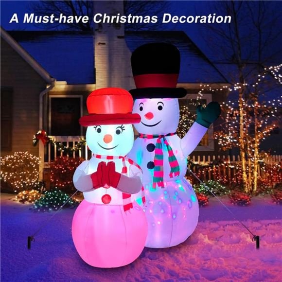 7FT Christmas Inflatables Blow Up Snowman Couple Built-in Rotating LED Light - Picture 2 of 7